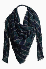 Niobe Clothing Green/Navy Plaid Oversized Blanket Scarf - Scarves