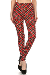 Red Multi Plaid Design Leggings leggings- Niobe Clothing