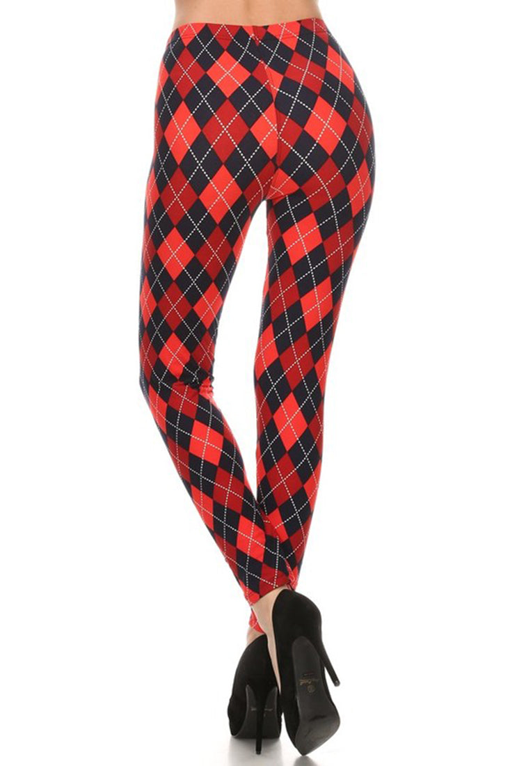 Niobe Clothing Navy Red Argyle Design Leggings - Leggings p_leggings