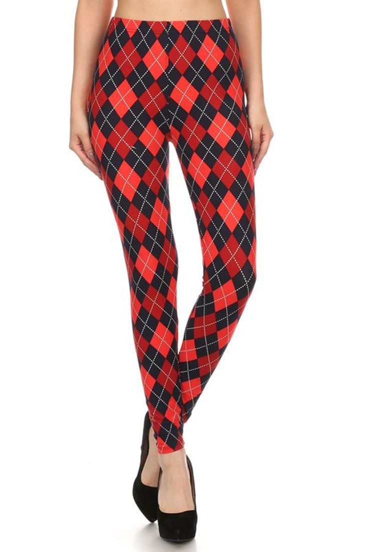 Niobe Clothing Navy Red Argyle Design Leggings - Leggings p_leggings