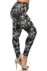 Deep Plumeria Design Plus Size Leggings leggings- Niobe Clothing