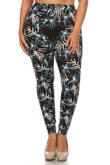 Deep Plumeria Design Plus Size Leggings leggings- Niobe Clothing