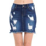 Destruction Frayed Hem Distressed Denim Skirt Skirts- Niobe Clothing