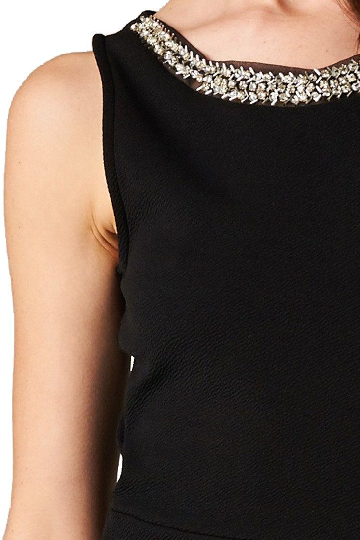 Niobe Clothing Studded Neck Sheath Black Mini Fitted Dress - f_dresses