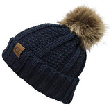 Fuzzy Faux Fur Pom Fleece Lined Beanie Hats- Niobe Clothing