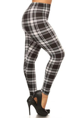 Niobe Clothing Black White Plaid Design Plus Size Leggings - leggings