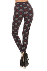Navy Burgundy Argyle Graphic Print Lined Leggings leggings- Niobe Clothing