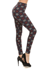 Navy Burgundy Argyle Graphic Print Lined Leggings leggings- Niobe Clothing