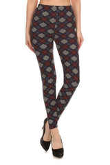 Navy Burgundy Argyle Graphic Print Lined Leggings leggings- Niobe Clothing