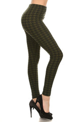 Olive Black Geo Graphic Print Lined Leggings leggings- Niobe Clothing