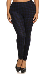 Navy Black Geo Graphic Print Lined Leggings leggings- Niobe Clothing
