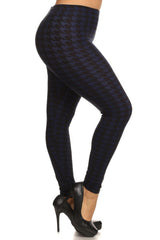 Navy Black Geo Graphic Print Lined Leggings leggings- Niobe Clothing