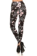 Soft Pink Butterflies Graphic Print Lined Leggings leggings- Niobe Clothing