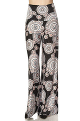 Niobe Clothing High Waist Fold Over Wide Leg Gaucho Palazzo Pants (Spiral Geo) - pants