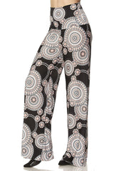 Niobe Clothing High Waist Fold Over Wide Leg Gaucho Palazzo Pants (Spiral Geo) - pants