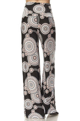 Niobe Clothing High Waist Fold Over Wide Leg Gaucho Palazzo Pants (Spiral Geo) - pants