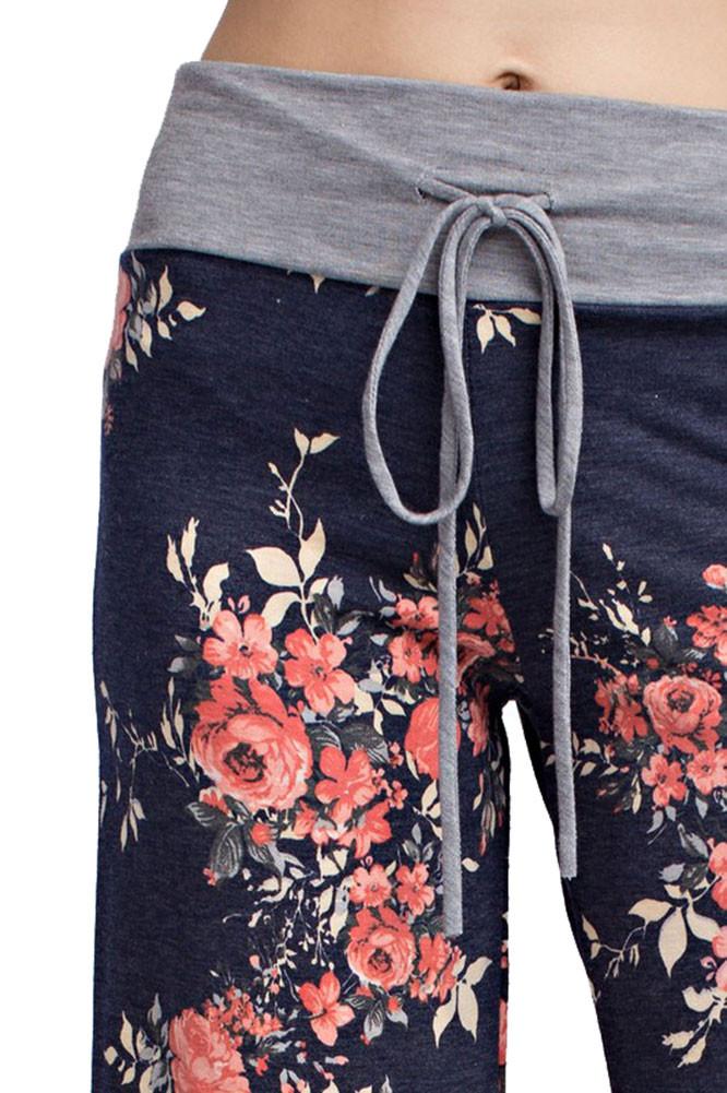 12Pm Mon Ami Flowered Casual Lounge Pants in Navy - f_bottoms