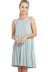 Mitto Shop Bamboo Knit Sleeveless T-shirt Dress in Mint Stripes - dress