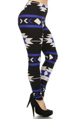 Niobe Clothing Royal Aztec Design Plus Size Leggings - leggings