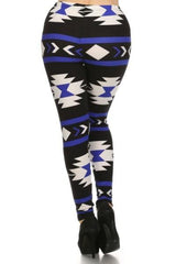 Niobe Clothing Royal Aztec Design Plus Size Leggings - leggings