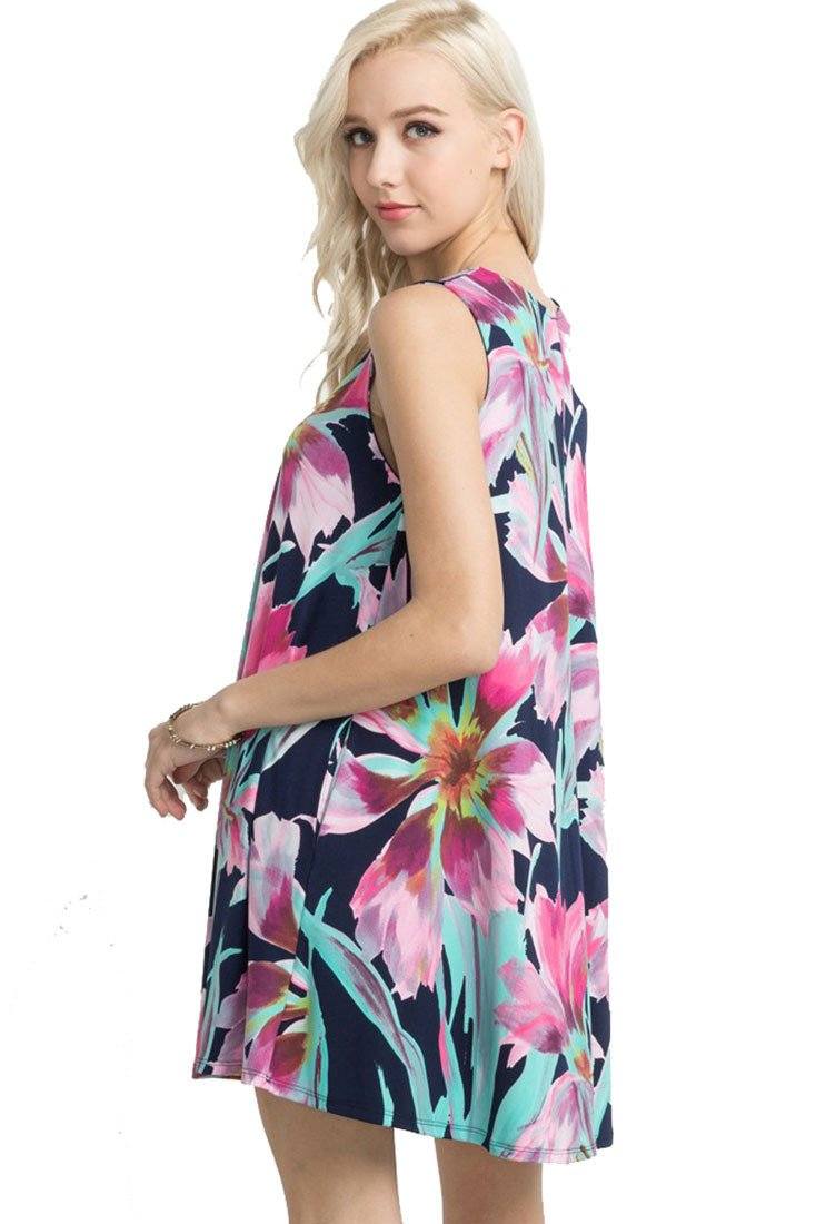 Mitto Shop Knit Sleeveless T-shirt Dress (Fluorescent Navy) - Tunics f_dresses