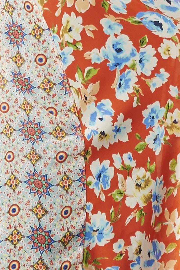 Niobe Clothing Floral Medallion Orange Multi Color Chiffon Sleeveless Top Blouse - f_outerwear