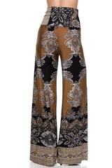 Niobe Clothing High Waist Fold Over Wide Leg Gaucho Palazzo Pants (Black Mocha) - pants