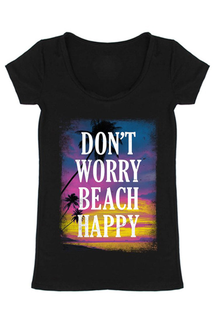 Don't Worry Beach Happy Scoop Neck Shirt Tops- Niobe Clothing