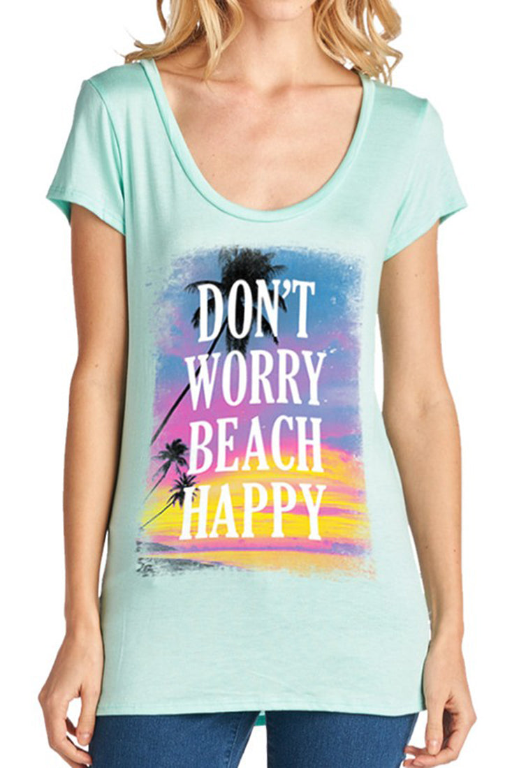 Niobe Clothing Don't Worry Beach Happy Scoop Neck Shirt - T-Shirts g_shirts