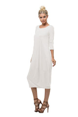 3/4 Sleeve Bubble Hem Pocket Midi Dress with Pockets dress- Niobe Clothing