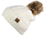 Fuzzy Faux Fur Pom Fleece Lined Beanie Hats- Niobe Clothing