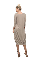 3/4 Sleeve Bubble Hem Pocket Midi Dress with Pockets dress- Niobe Clothing