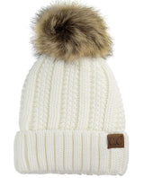 Fuzzy Faux Fur Pom Fleece Lined Beanie Hats- Niobe Clothing