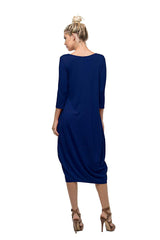 3/4 Sleeve Bubble Hem Pocket Midi Dress with Pockets dress- Niobe Clothing