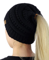 Solid Color Messy Bun Ponytail Beanie Hats- Niobe Clothing