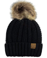 Fuzzy Faux Fur Pom Fleece Lined Beanie Hats- Niobe Clothing