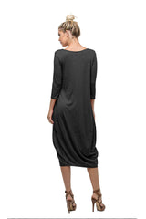 3/4 Sleeve Bubble Hem Pocket Midi Dress with Pockets dress- Niobe Clothing