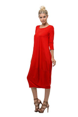 3/4 Sleeve Bubble Hem Pocket Midi Dress with Pockets dress- Niobe Clothing