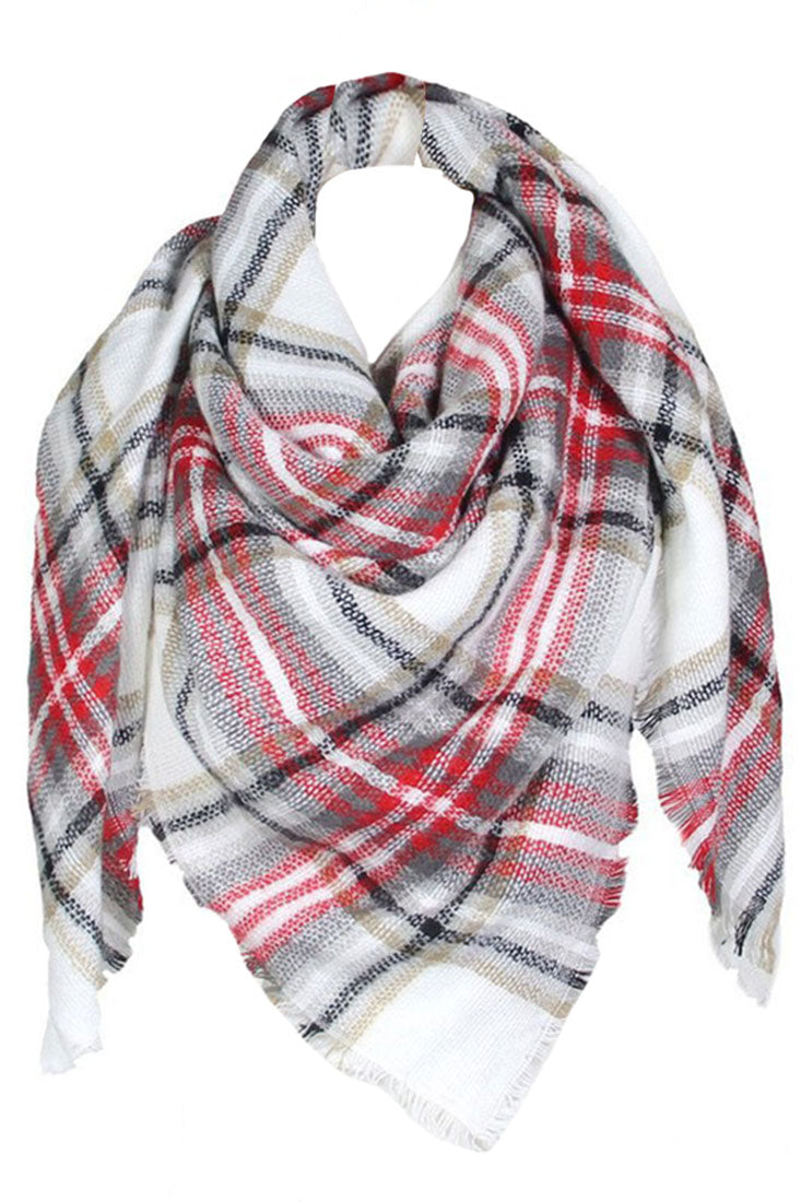 Niobe Clothing Red Checker Blanket Scarf - Scarves