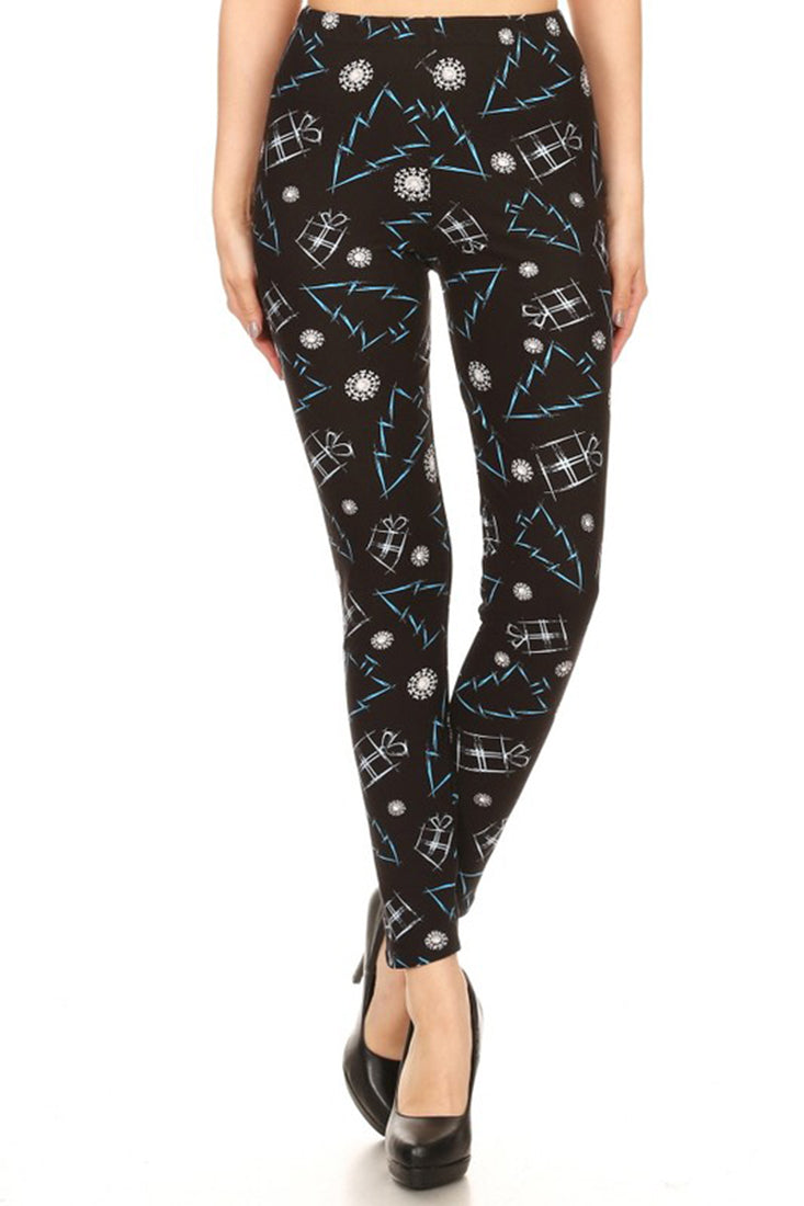 Niobe Clothing Black Blue Gift Tree Design Leggings - Legging Shorts p_leggings