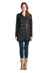 Active Basic Asymmetric Zipper Peacoat - Jackets