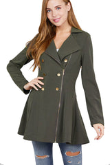 Active Basic Asymmetric Zipper Peacoat - Jackets