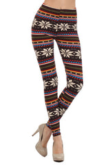 Multi Snowflake Design Leggings leggings- Niobe Clothing