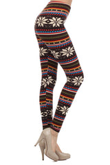 Multi Snowflake Design Leggings leggings- Niobe Clothing