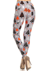 Grey Christmas Tree Design Leggings leggings- Niobe Clothing