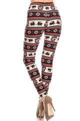 Red Santa Reindeer Design Leggings leggings- Niobe Clothing