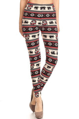 Red Santa Reindeer Design Leggings leggings- Niobe Clothing