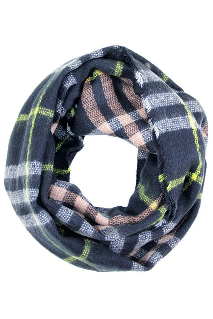 Niobe Clothing Navy Plaid Multicolor Infinity Loop Scarf - Scarves