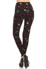 Black Red Gift Tree Design Leggings leggings- Niobe Clothing