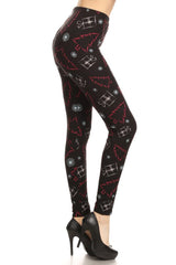 Black Red Gift Tree Design Leggings leggings- Niobe Clothing